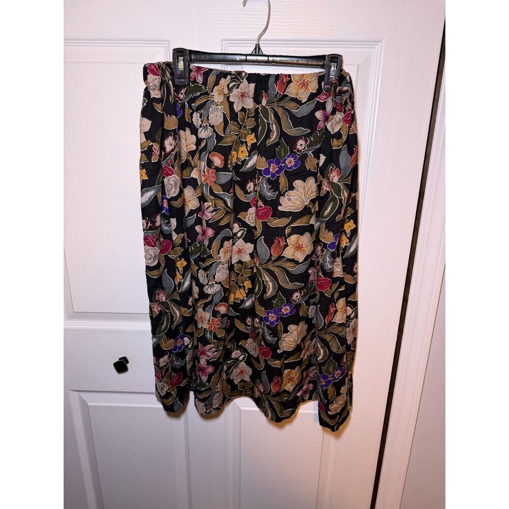Floral Pull On Midi Skirt Black Multicolor Women's XL 16-18 Waist 38